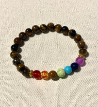 Load image into Gallery viewer, Brown Marbled 7 Chakra Bracelet
